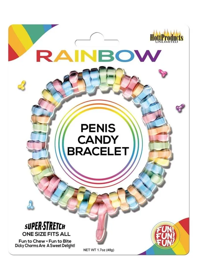 Rainbow Male Sex Toys Dicky Charms Multi Flavored Penis Shaped Candy In A Super Stretch Bracelet