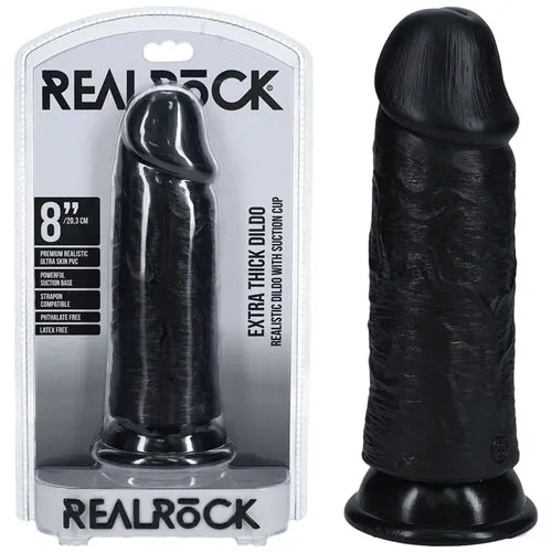 REALROCK 20cm Extra Thick Dildo Black Windsor Female Sex Toys REALROCK 20cm Extra Thick Dildo Black Windsor Female Sex Toys
