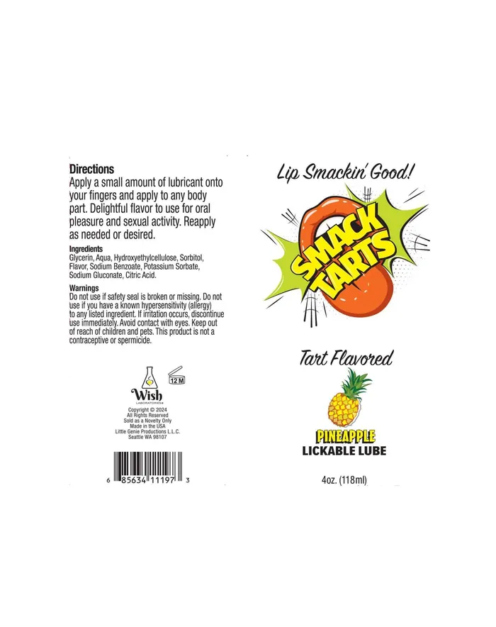 Smack Tarts 4oz Lickable Flavored Lubricant Pineapple Little Genie Lubricants