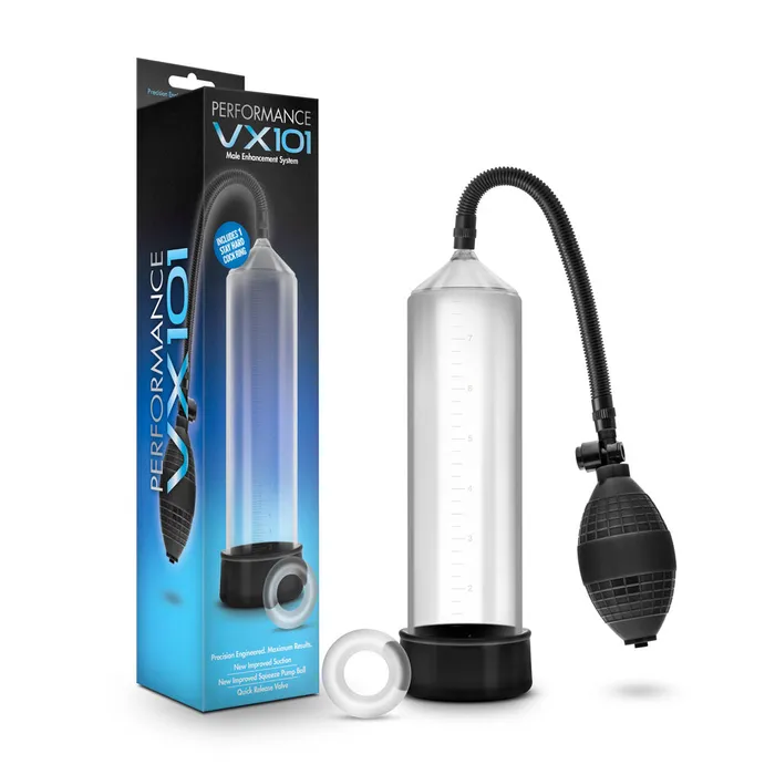Blush Novelties Male Sex Toys Performance VX101 BeginnerFriendly Pump with Stay Hard Cock Ring for Fun Adventures